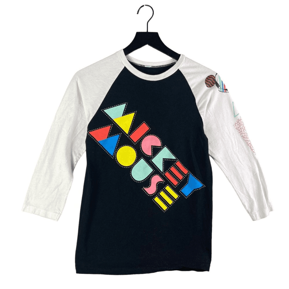 Disney Parks Mickey Mouse Shirt Adult Small Retro Graphic Raglan Tee
