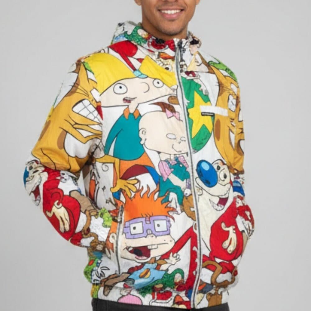 Nickelodeon x Members Only 90s Cartoon All Over Print Windbreaker Jacket Men's M