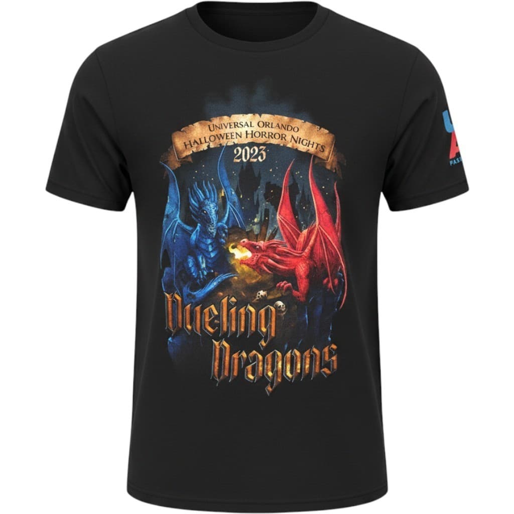HHN 2025 Dueling Dragons Shirt XS Universal UOAP Passholder Black Tee
