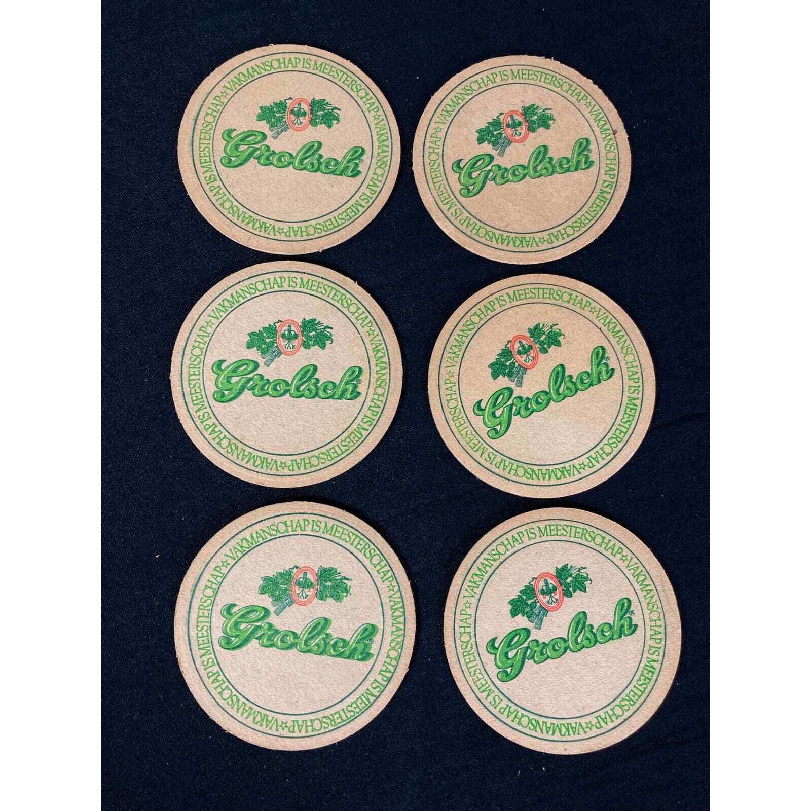 Vintage Grolsch Beer Cork Coasters Set of 6 Dutch Breweriana Bar Mats