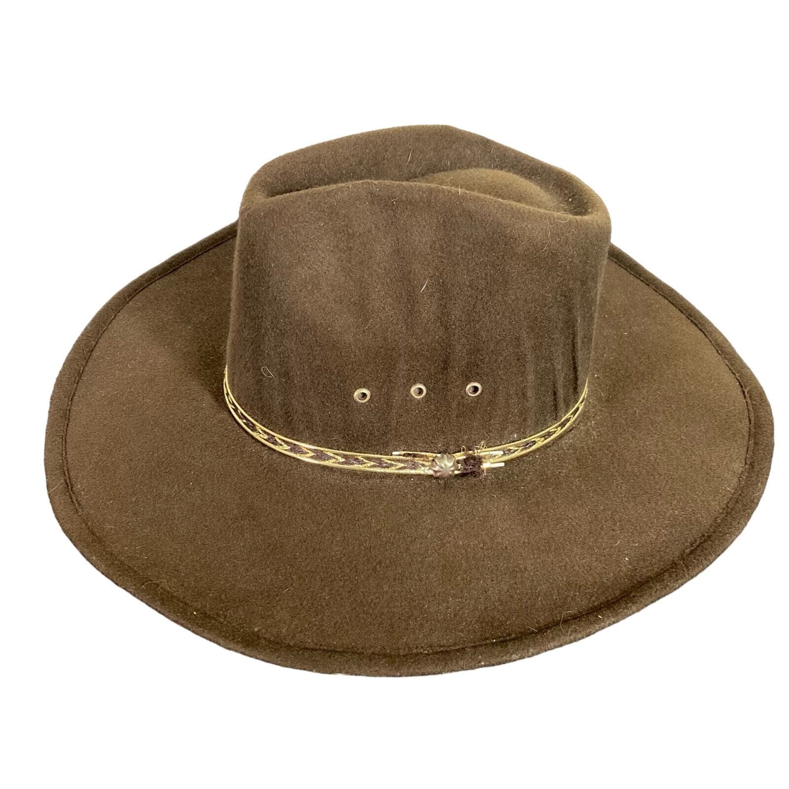 Western Express Unisex Brown Faux Felt Cowboy Hat Size 6 3/4 Pinch Wide Brim