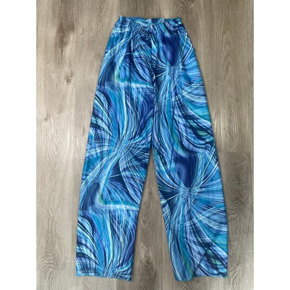 Cicci USA Blue Swirl Lounge Pants Womens Medium Elastic Waist Wide Leg Pants