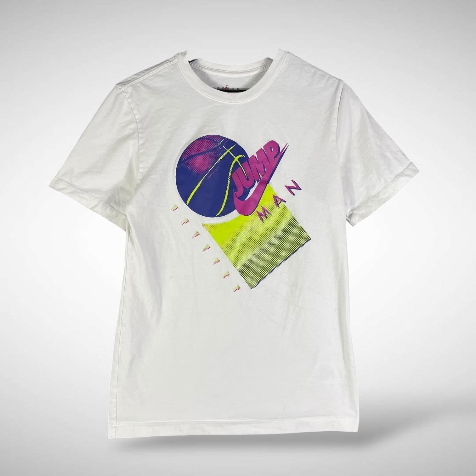 Jordan Jumpman Basketball Graphic T-Shirt Mens Small White Retro Neon Nike Tee