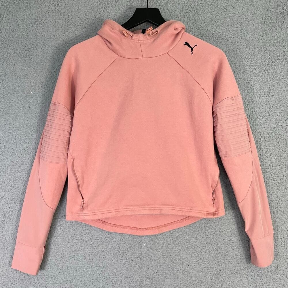 Puma Women’s Hoodie Small Pink Athleisure Pullover Moto Sleeve Sweatshirt