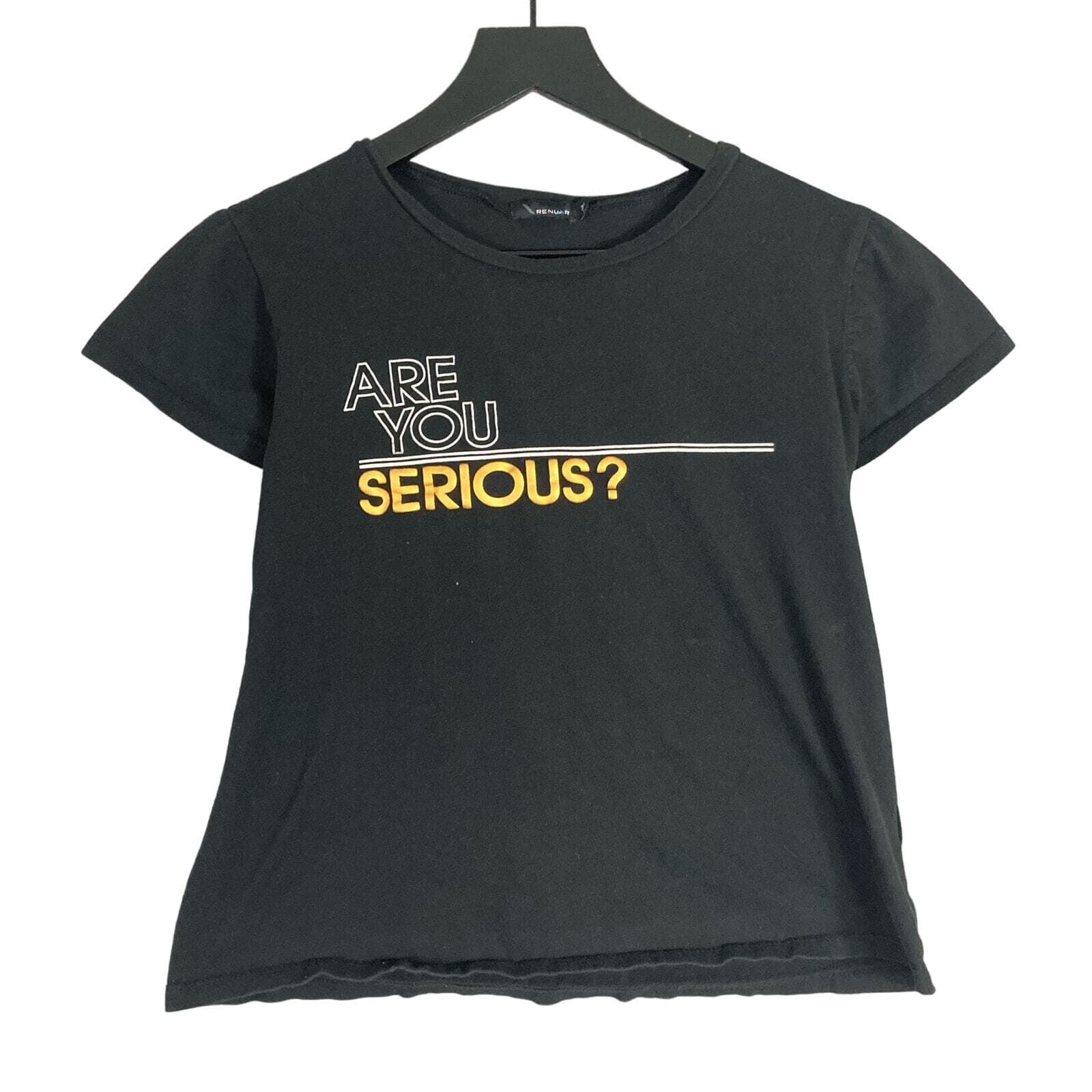 Womens Graphic T Shirt Size 34 Black Funny Quote Sarcasm Are You Serious Tee