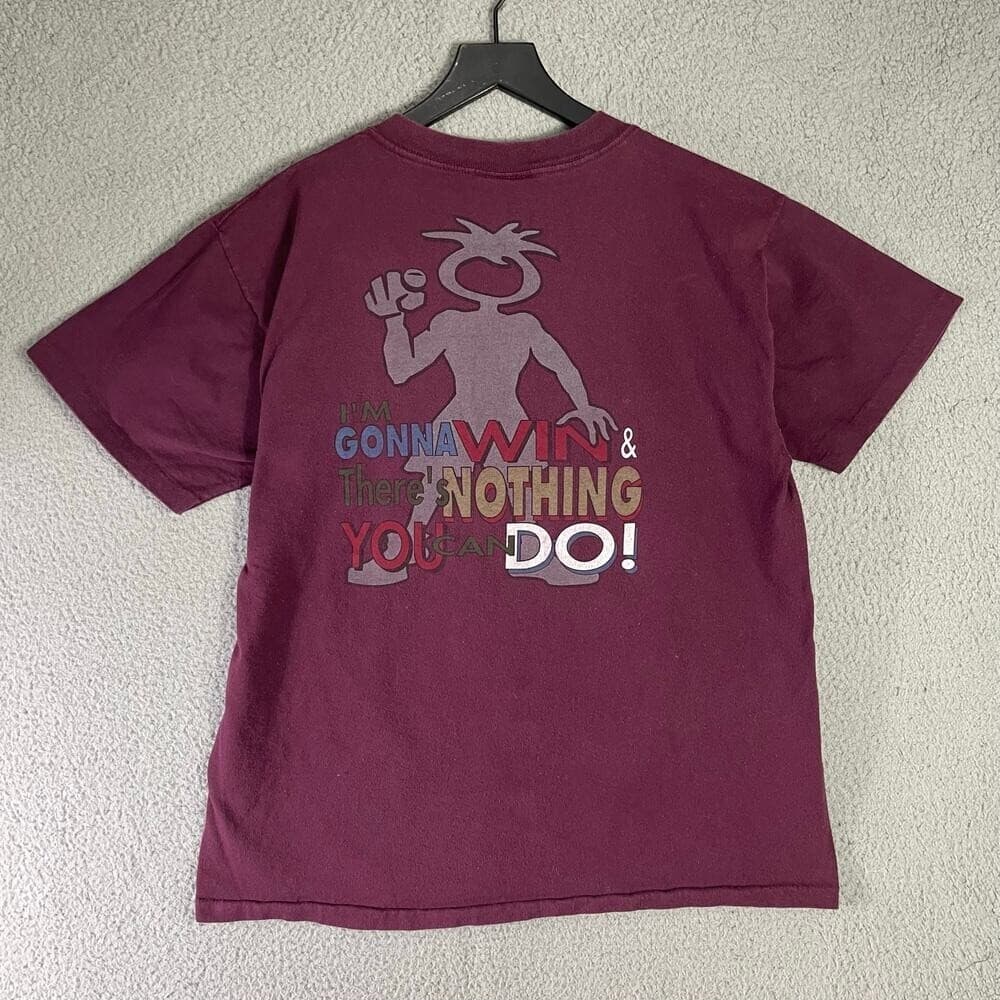 Vintage 90s Champ Brand Graphic T Shirt Mens Large Maroon USA Made Im Gonna Win