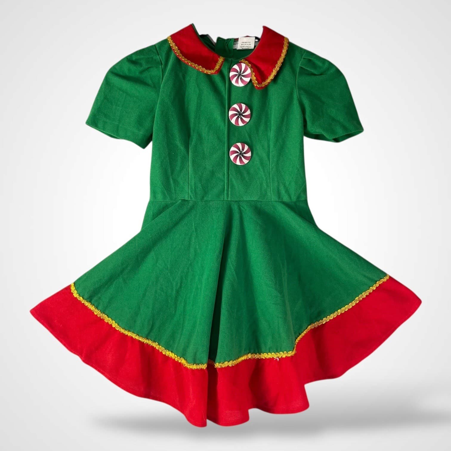 Christmas Elf Dress Costume Green Red Peppermint Button Holiday Cosplay Women M