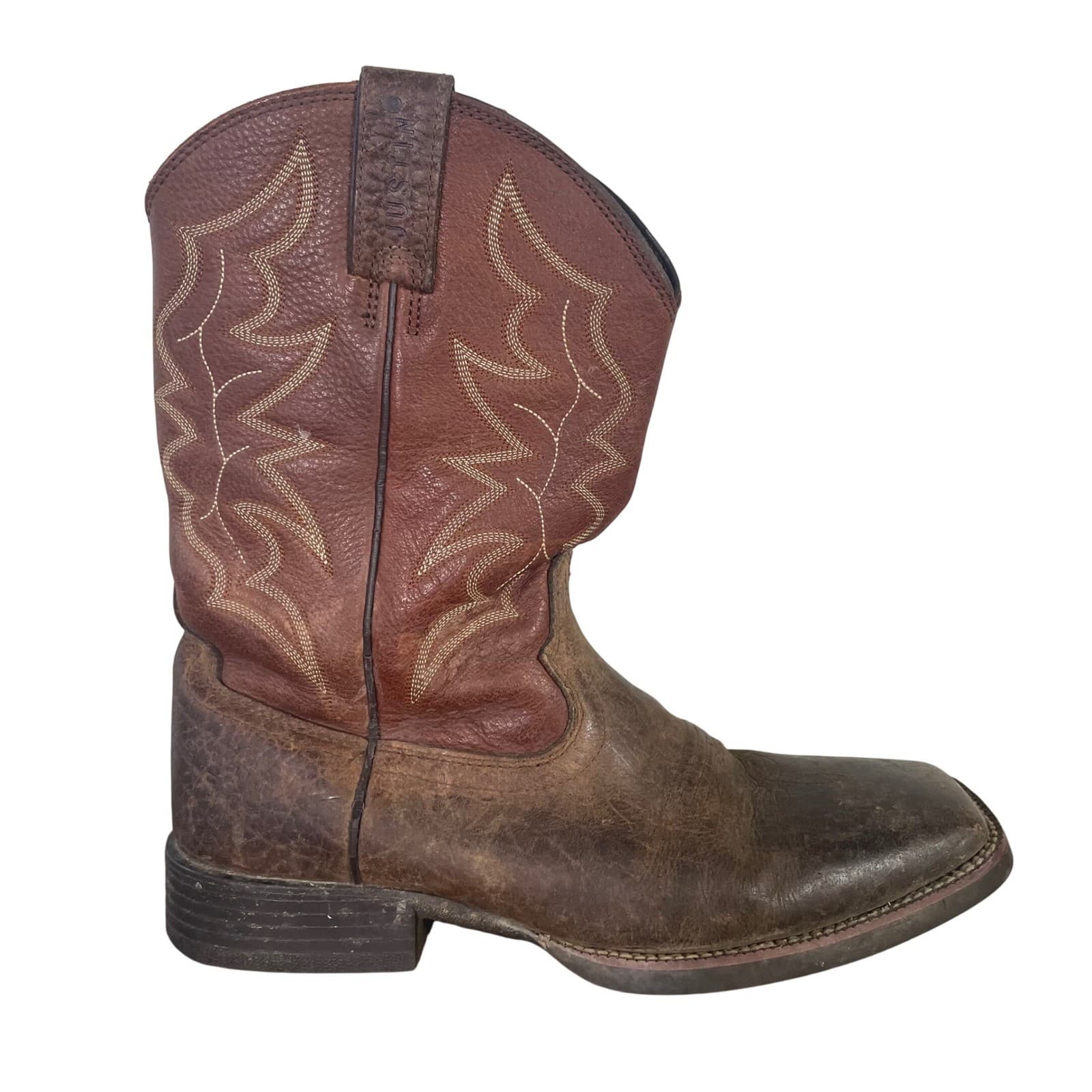 Justin Stampede Chet Boots Mens 12D Brown Leather Square Toe Western 7222