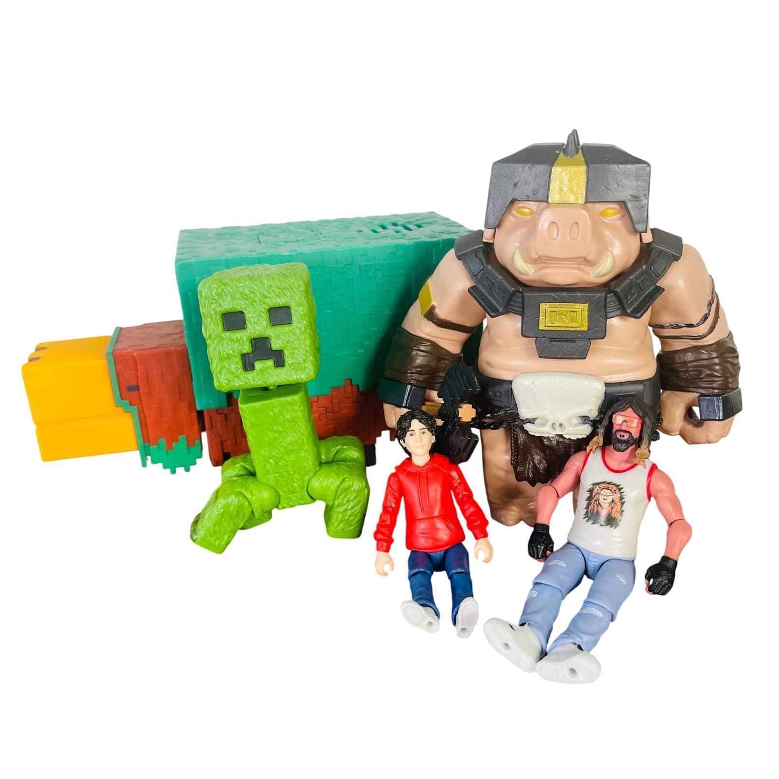 Minecraft Figure Lot Mattel Movie Steve Creeper Pig Warrior Toy Bundle 5pc