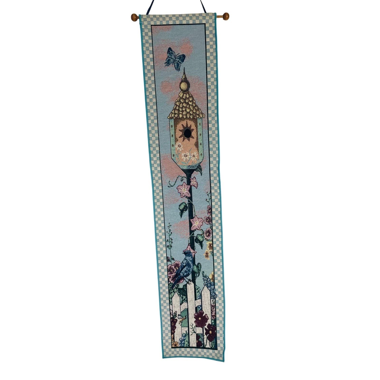 Home Tweet Home Woven Bell Pull Tapestry Birdhouse Blue Bird Wall Hanging 41in