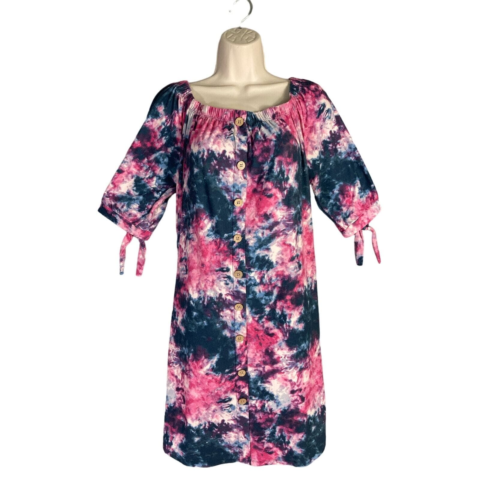 Women's Tie Dye Button-Up Knee Length Dress Multicolor Size L Vintage