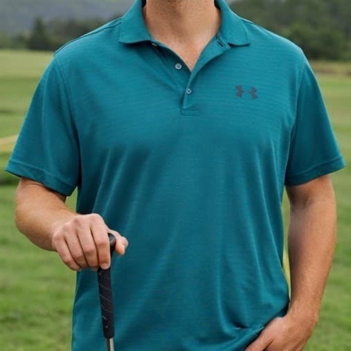 Under Armour Performance Polo Mens L Teal Blue Green Loose Fit Golf Shirt Sport