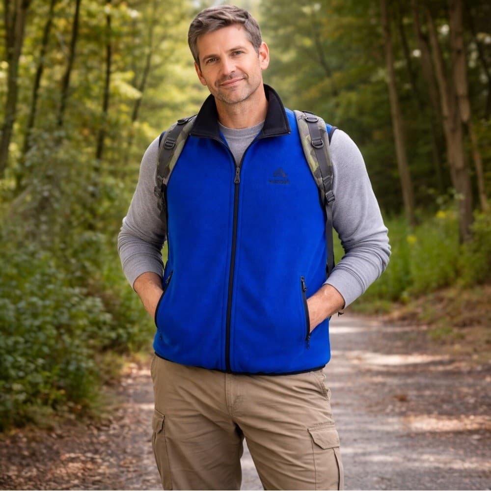 Marmot Men's XL Vintage Fleece Vest Blue Full Zip Hiking Camping Casual