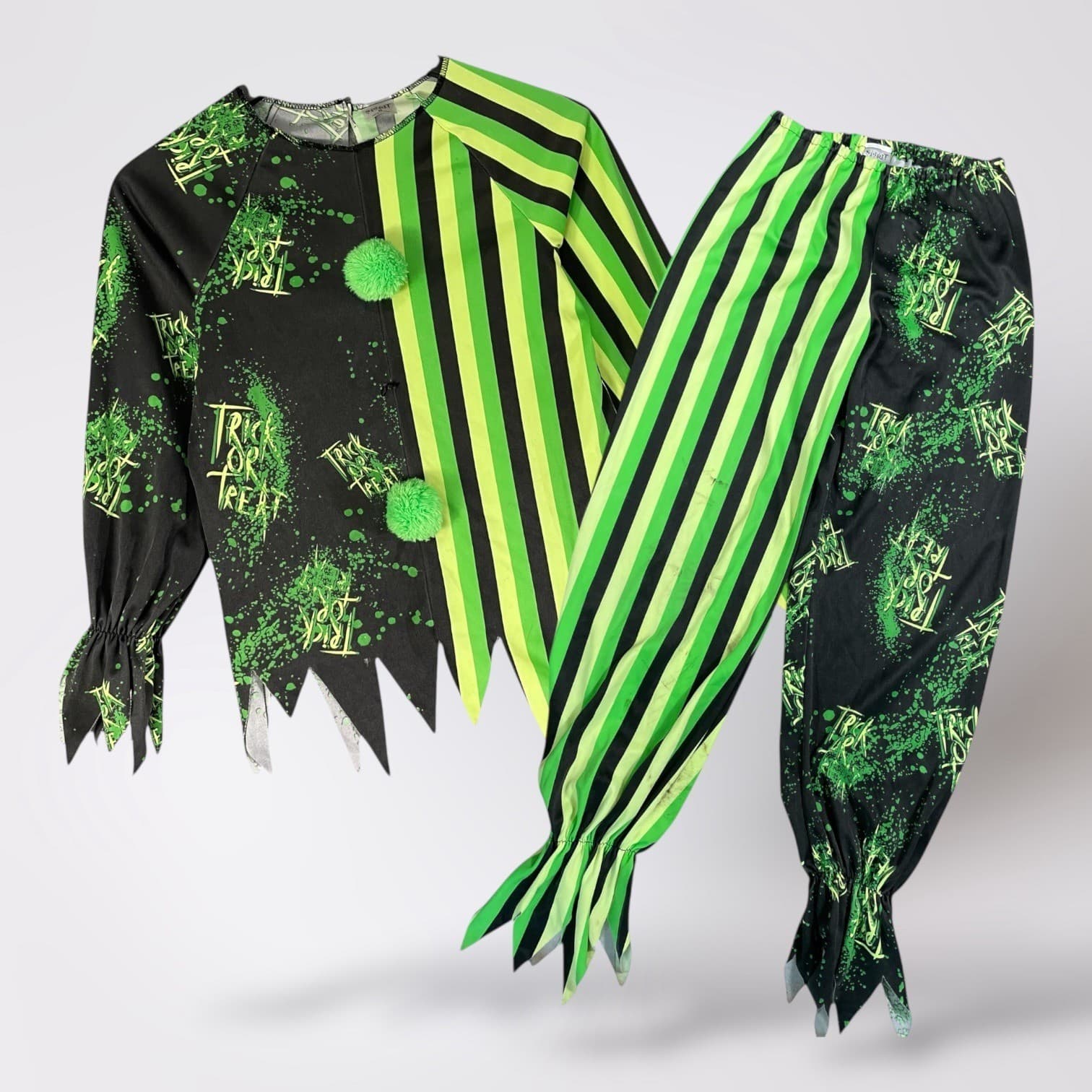 Spirit Halloween Kids Clown Costume M 8-10 Green Black Jester Trick Treat Outfit