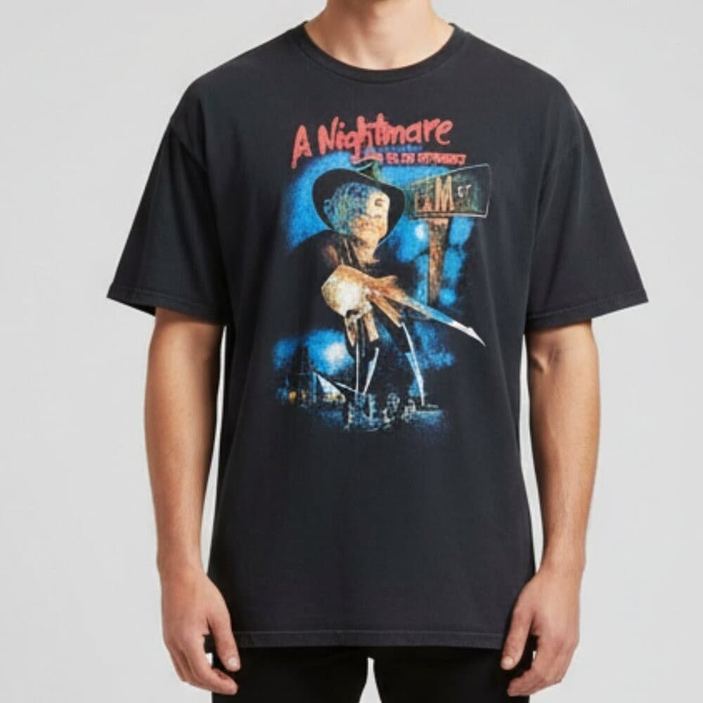 Freddy Krueger A Nightmare On Elm Street Men's Black Graphic T-Shirt 2XL Horror