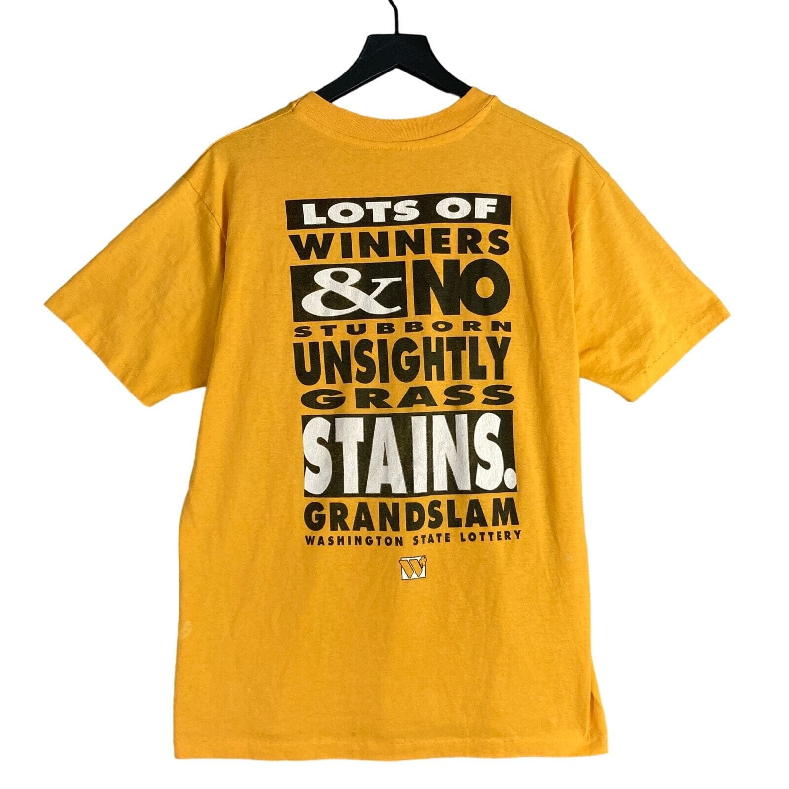 Vintage 80s Grand Slam Baseball Washington Lottery Graphic T-Shirt Yellow Mens M