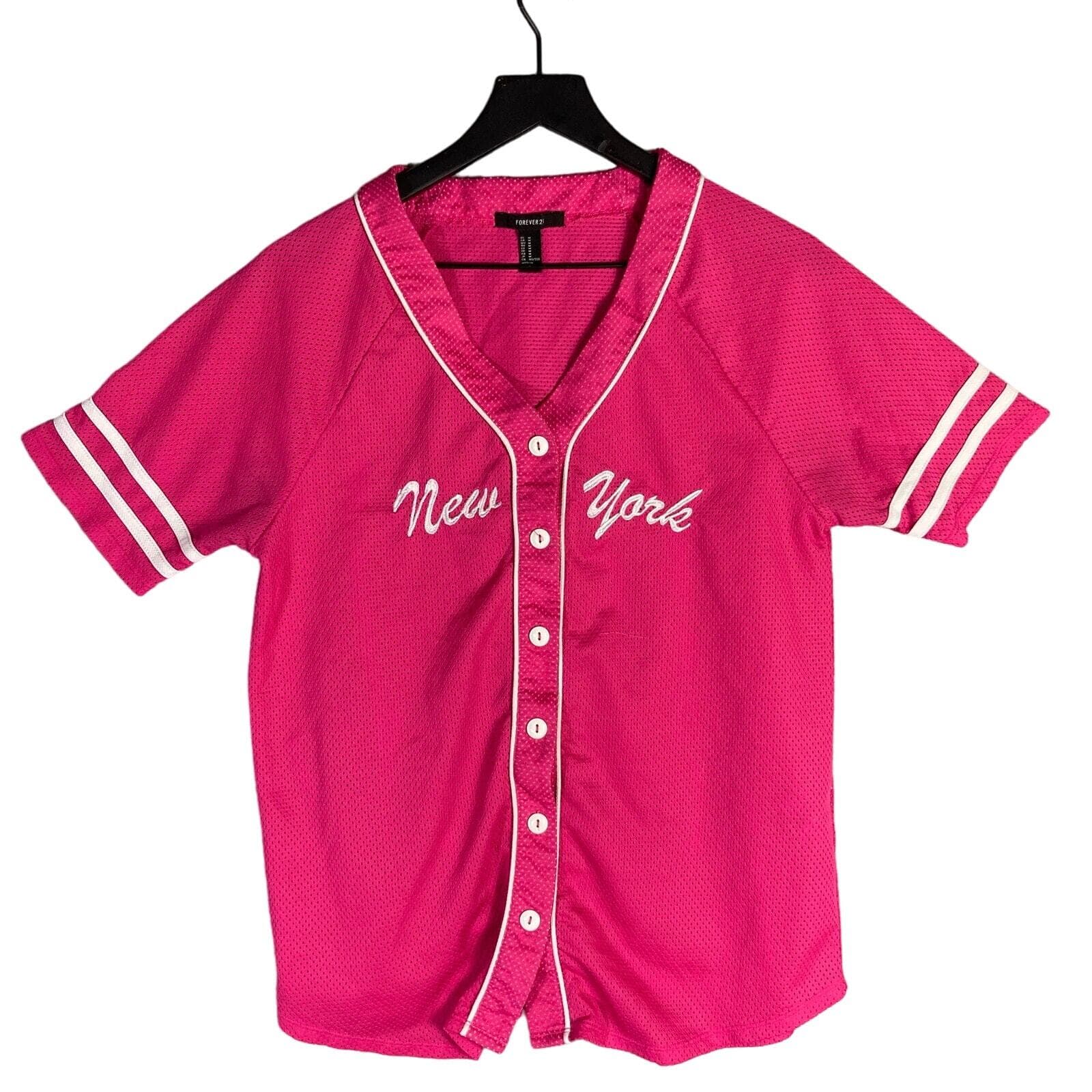 Forever 21 Women's Pink V-Neck New York Graphic Jersey Top M