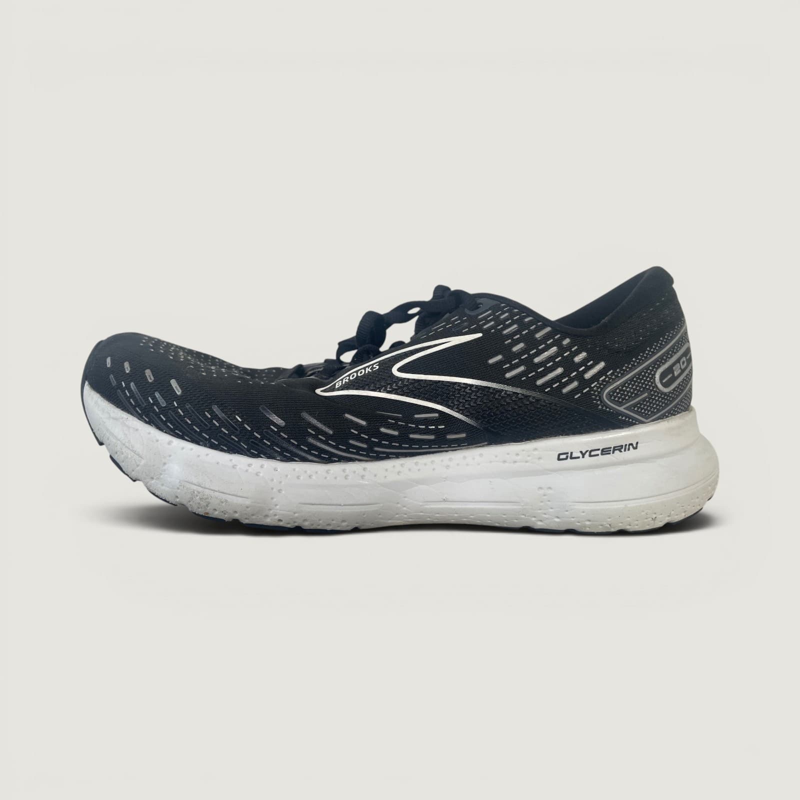 Brooks Glycerin 20 Mens 10.5 2E Wide Running Shoes Black White Sneakers Gym