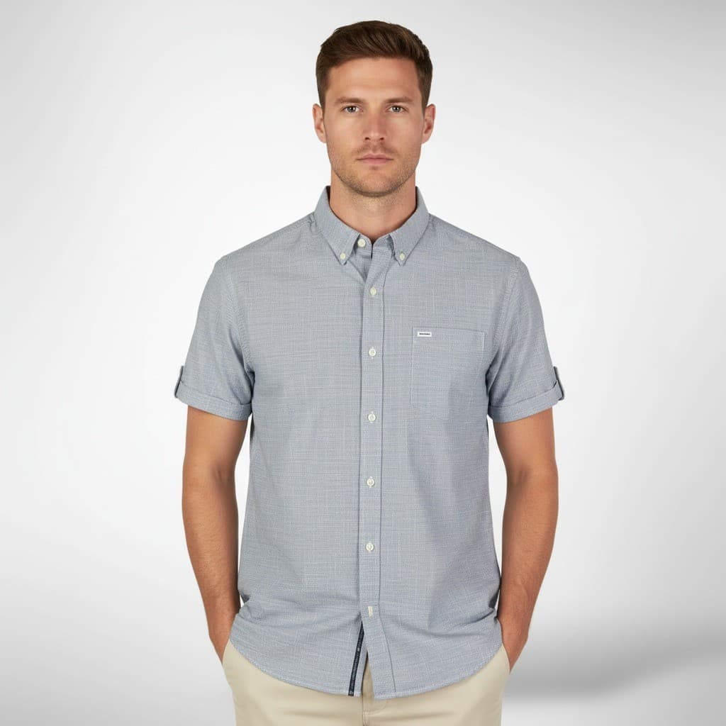 Hawker Rye Mens XL Blue Micro Stripe Button Down Short Sleeve Stretch Shirt