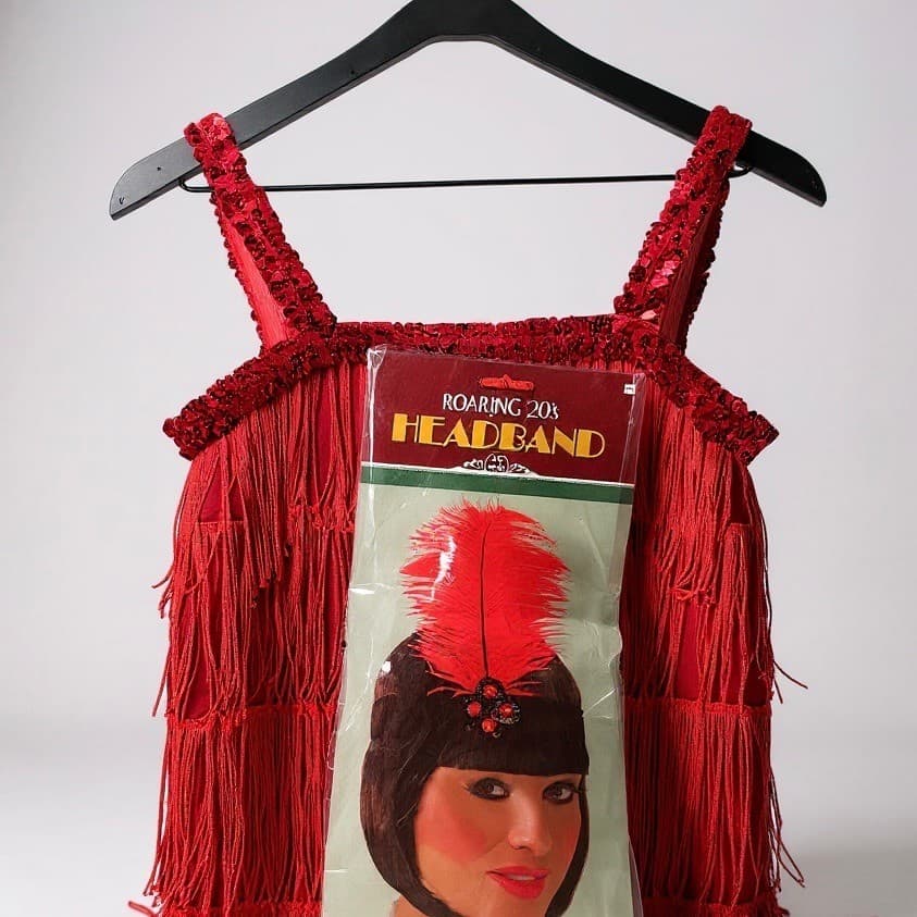 Red Flapper Dress Costume 1920s Roaring 20s Outfit Sequin Fringe Headband
