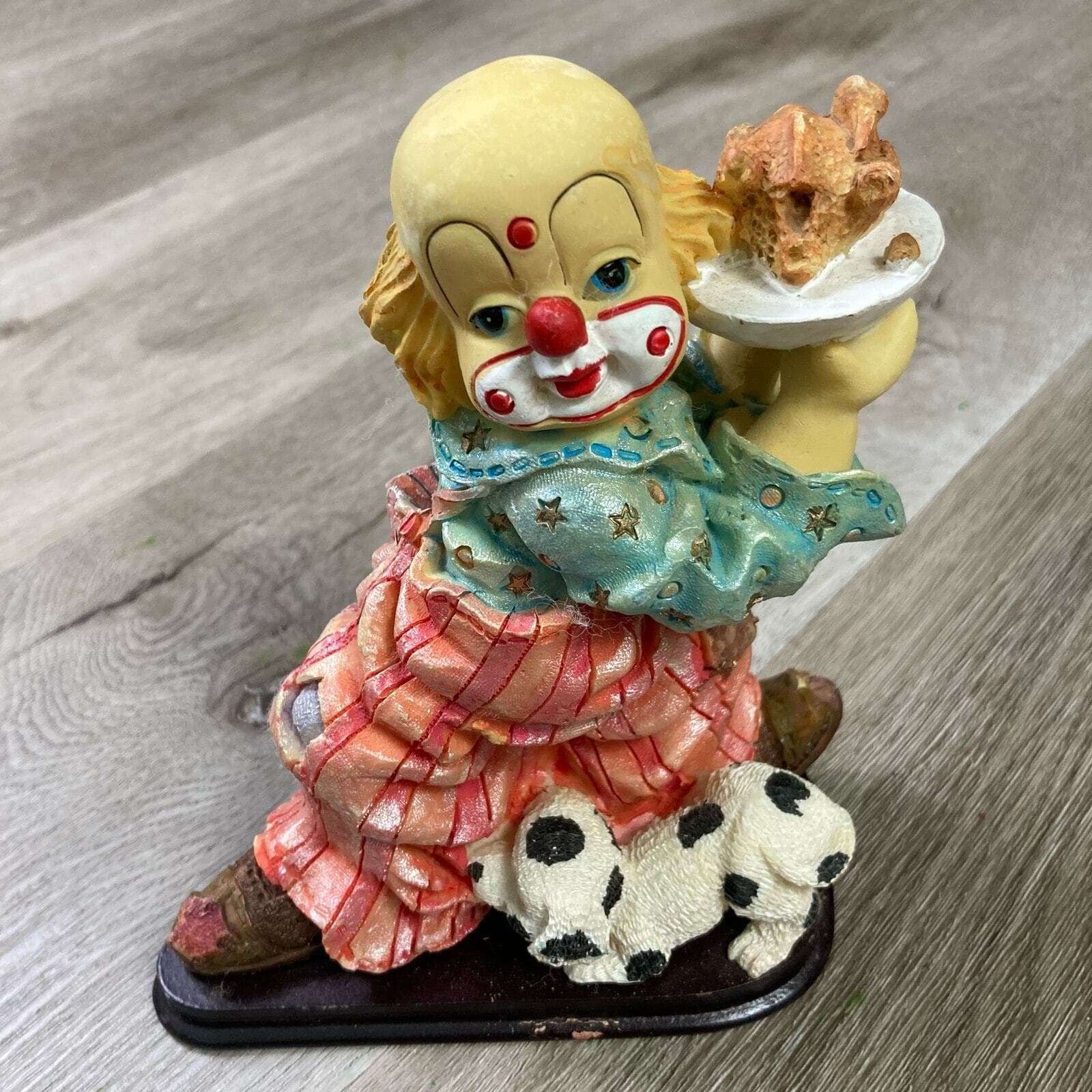 Vintage Hand Painted Clown Figurine with Dog and Ice Cream 7" Multicolor