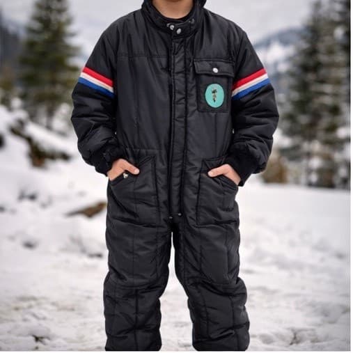 Vintage Insulated Snow Suit Mens L Black Quilted Coveralls Workwear Patches