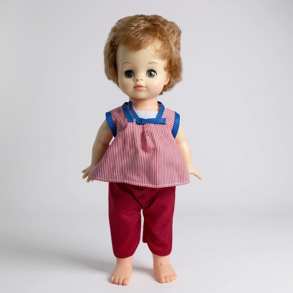 Horsman 1960s Drink Wet Baby Doll 18in Sleep Eyes Red Outfit Vintage Toddler Toy