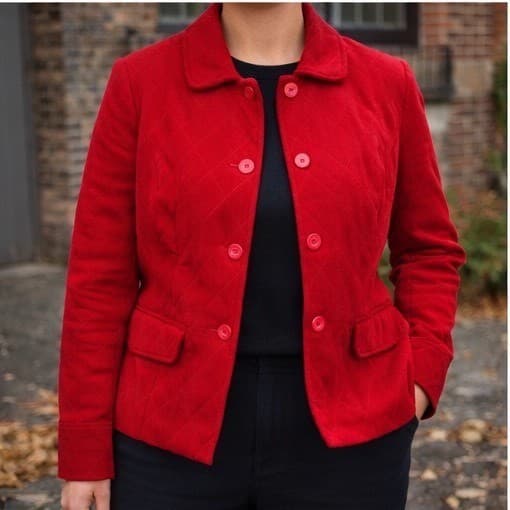 Talbots Womens Red Quilted Button Front Jacket Size 10 Diamond Stitch