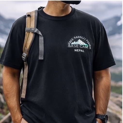 Danfe Everest Base Camp Nepal T-Shirt Black Embroidered Map Mens Large