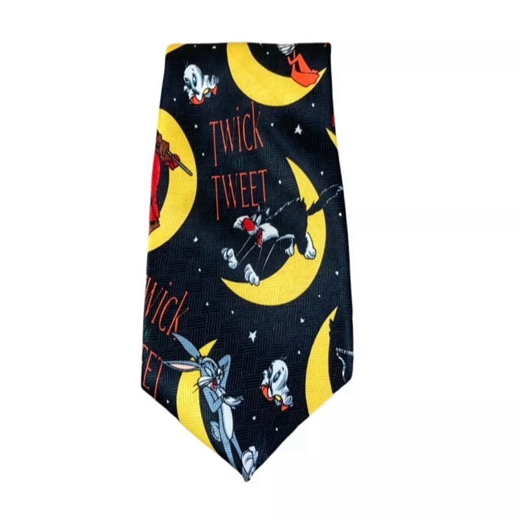 Vintage Looney Tunes Halloween Tie 90s Bugs Bunny Taz Trick Or Tweet Necktie