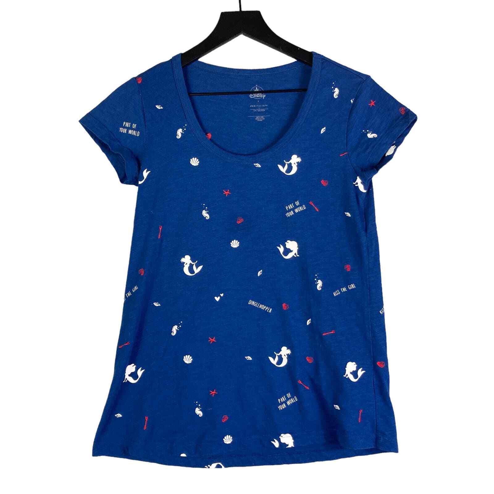 Little Mermaid Disney Shirt Womens Size Small Blue Ariel Allover Print Cute Tee