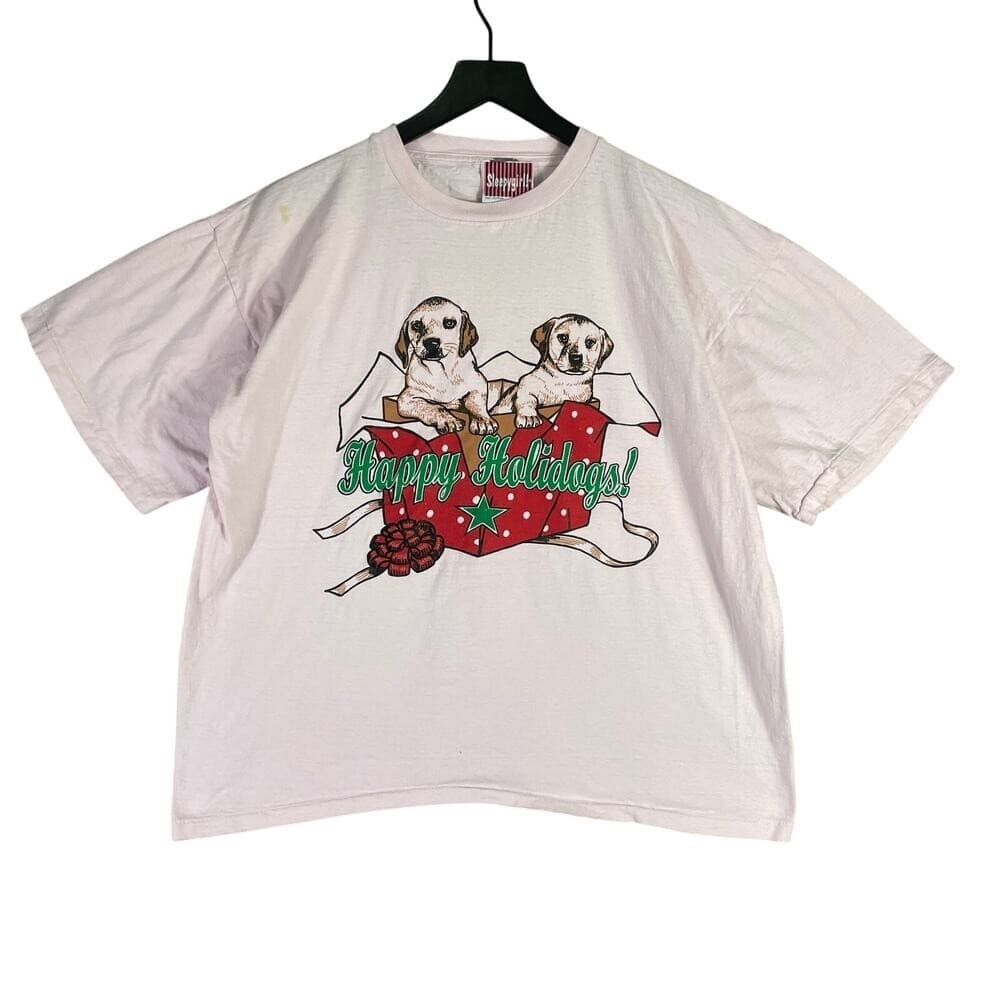 Vintage 90s Sleepygirl Christmas Puppy Graphic Tee One Size USA Made Holiday - Image 1