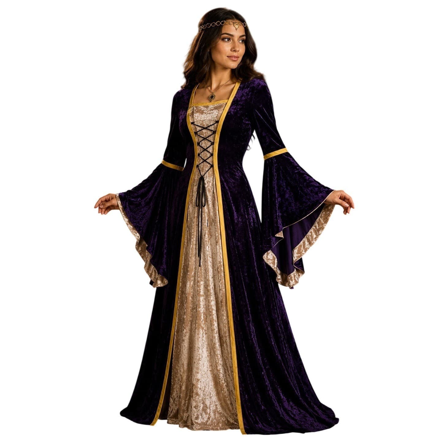 Renaissance Dress Medieval Gown Costume Purple Velvet Fair Sorceress Cosplay S