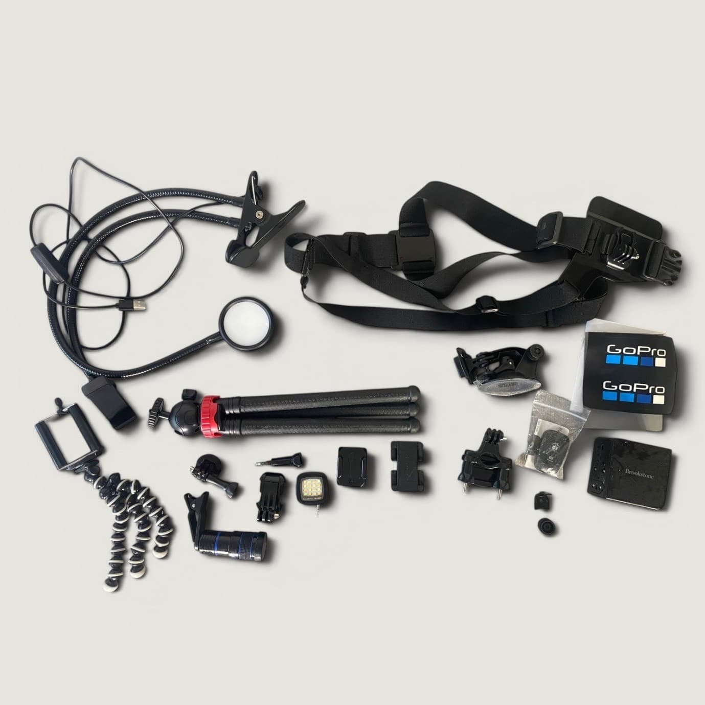 Action Camera Accessory Lot Chest Mount Mini Tripod LED Ring Light Suction Cup - Image 1
