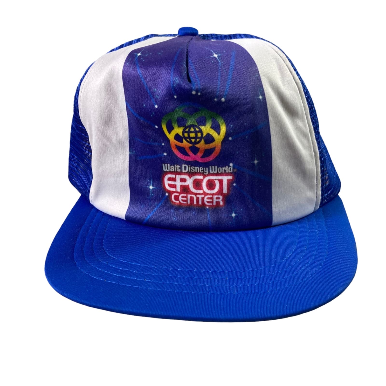Vintage EPCOT Center Snapback Trucker Hat Blue 90s Made USA Theme Park Cap