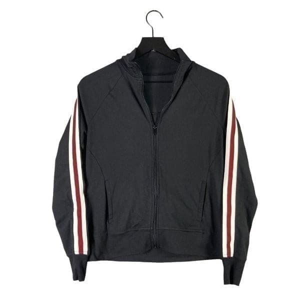 Girls XL Black Track Jacket Stripe Sleeve Full Zip Athletic Bomber Activewear