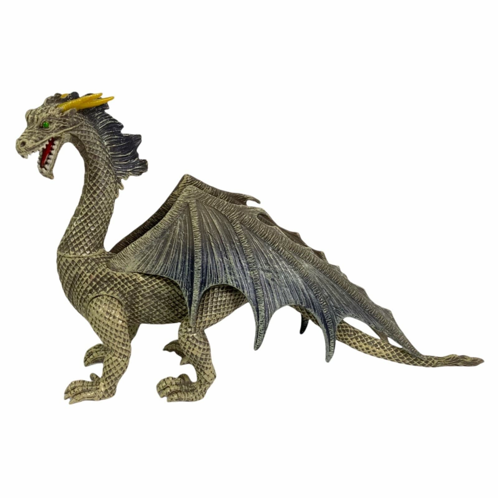 Kid Galaxy Poseable Dragon Action Figure Grey Gold Winged Toy 4.5" Used