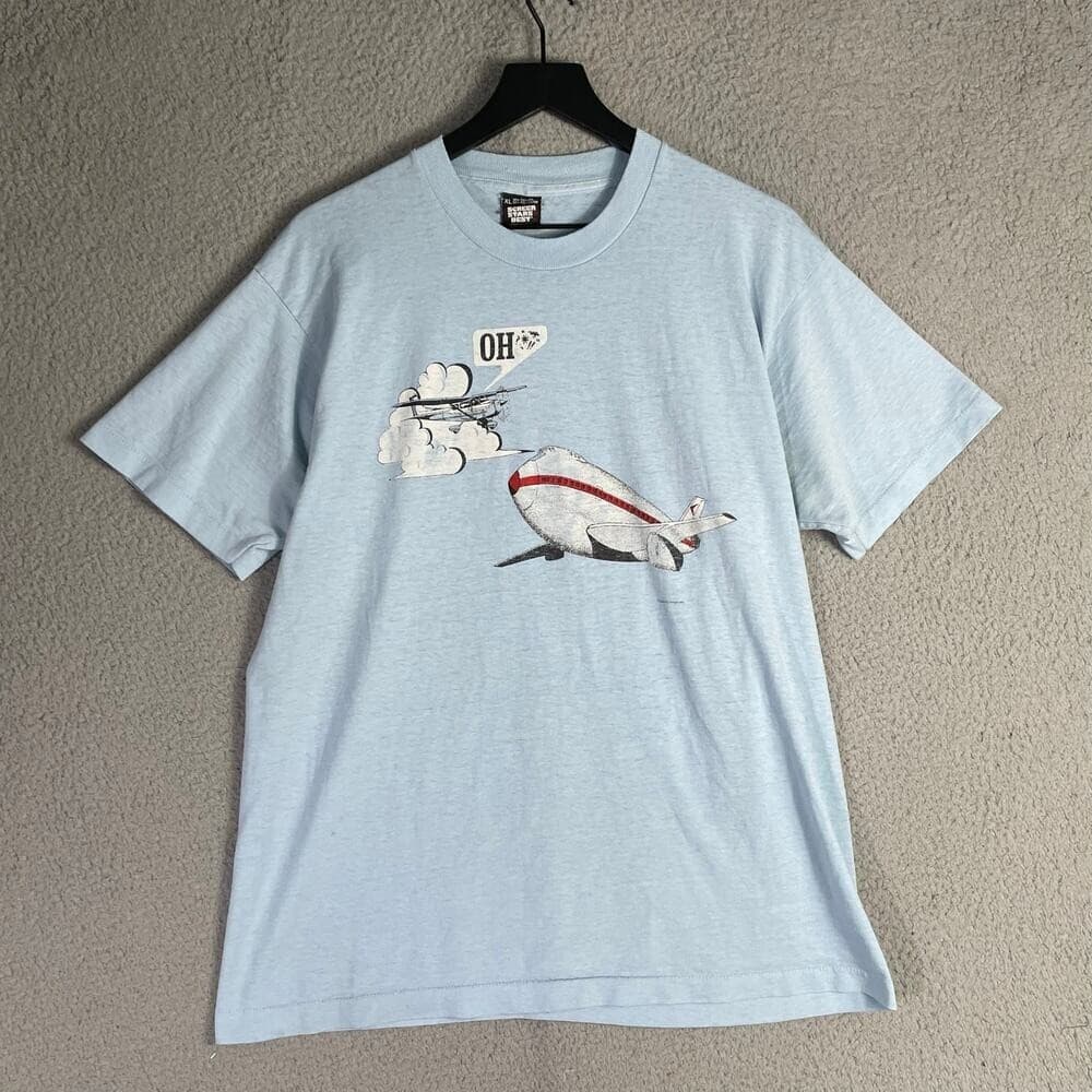 Funny Airplane Crash Blimp T Shirt XL Single Stitch Vintage Screen Stars Best