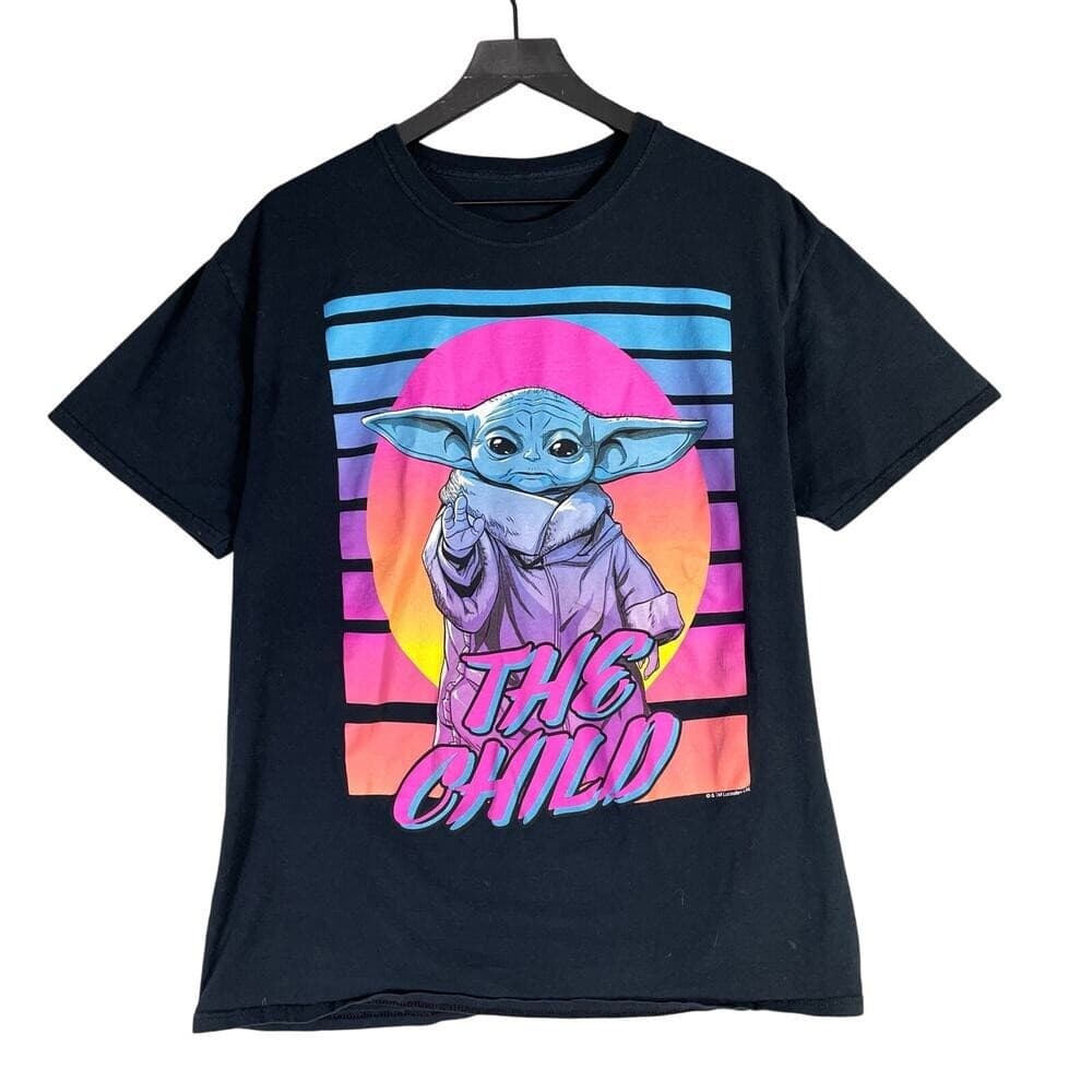 Grogu Baby Yoda T Shirt Large Retro Neon Synthwave Star Wars The Child Graphic