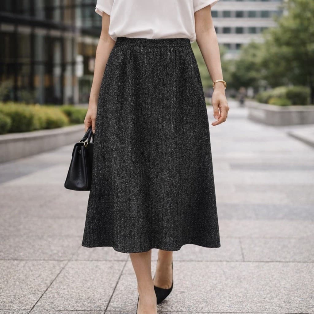 Vintage Style Dark Gray Midi Skirt Textured Career Workwear Womens 13 14