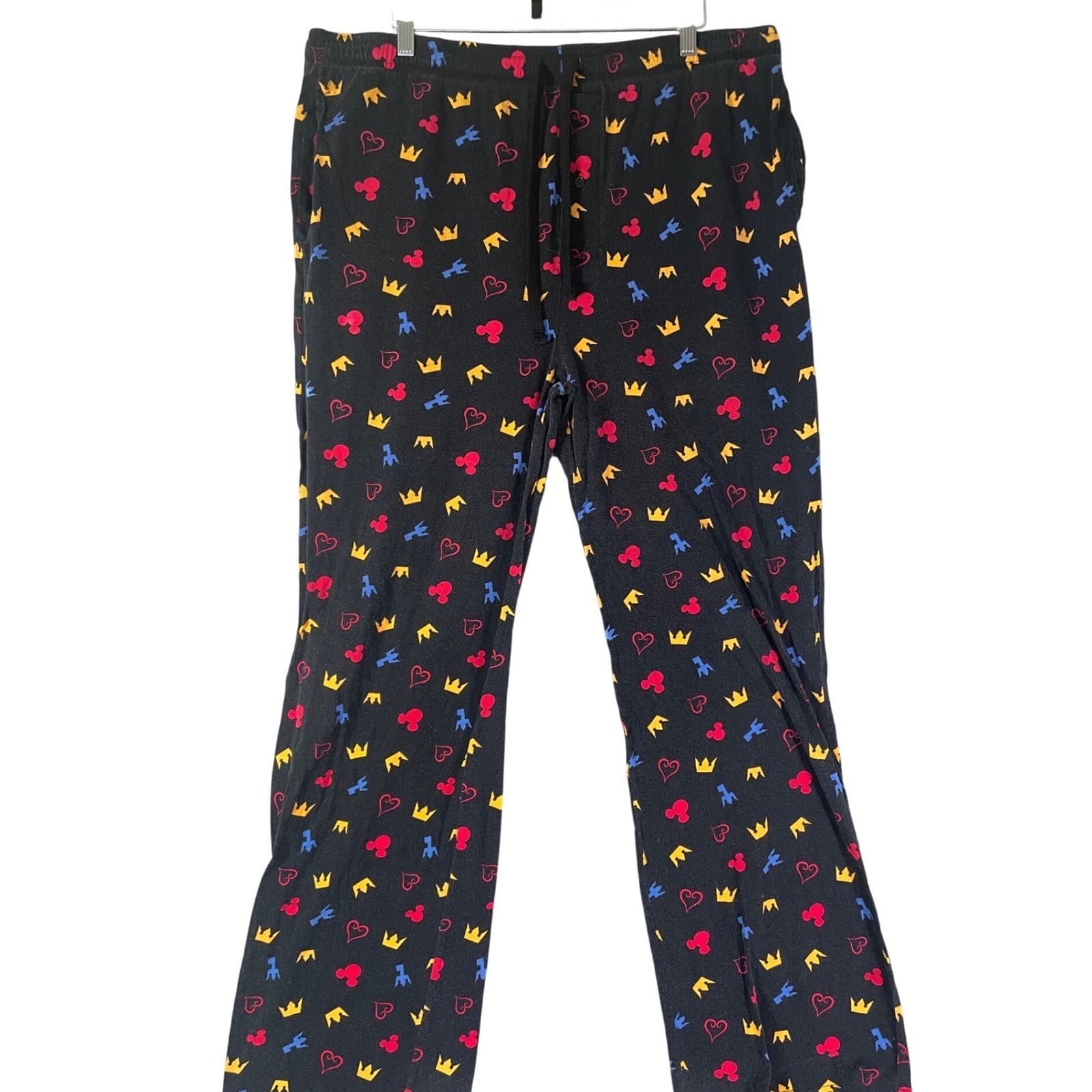 Disney Kingdom Hearts Mens 3X Pajama Pants Black Cotton Crown Print Lounge