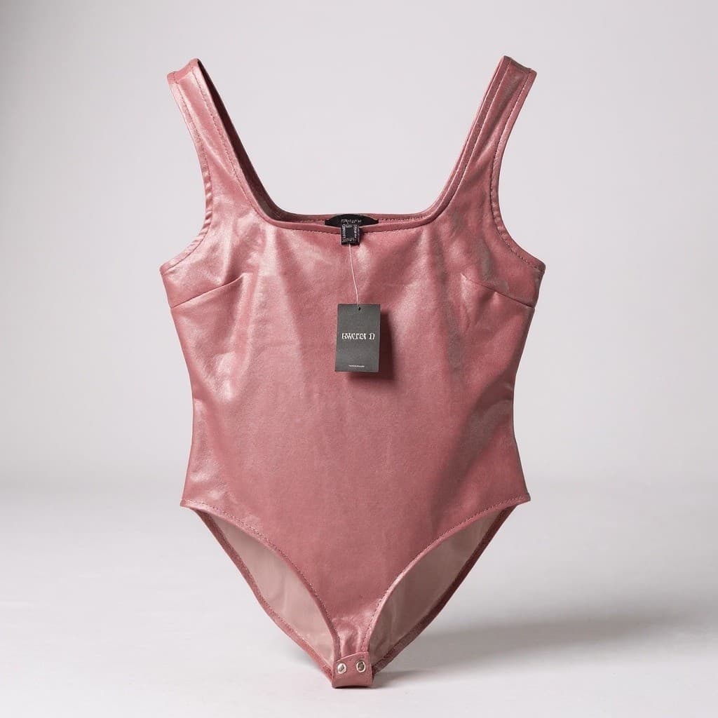 Forever 21 Velvet Bodysuit Womens L Pink Velour Square Neck NWT Top