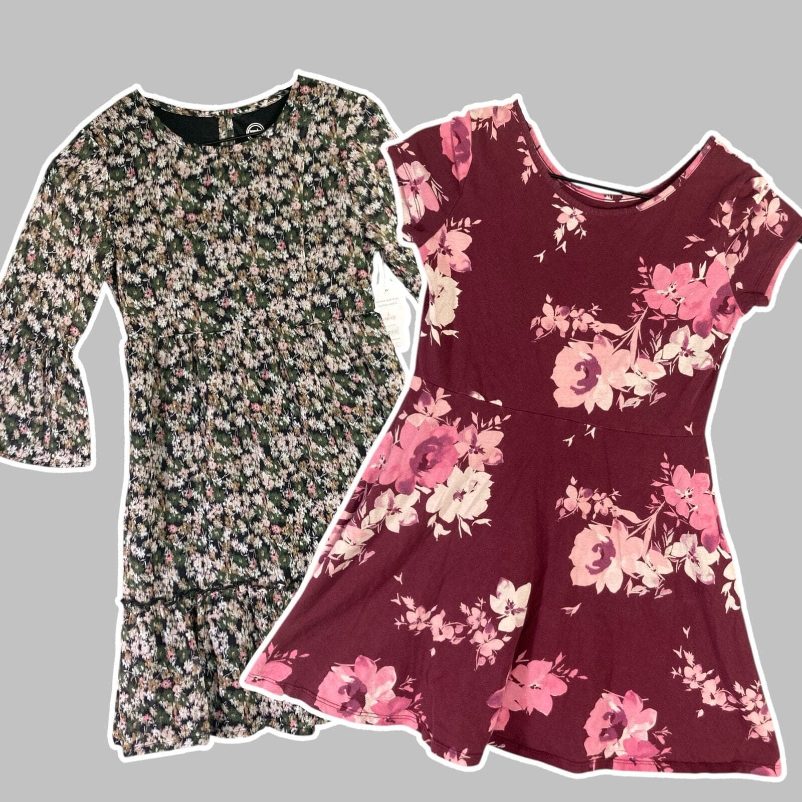 Girls Floral Dress Set 2 Bell Sleeve Casual Spring Summer Kids Size Large Cute