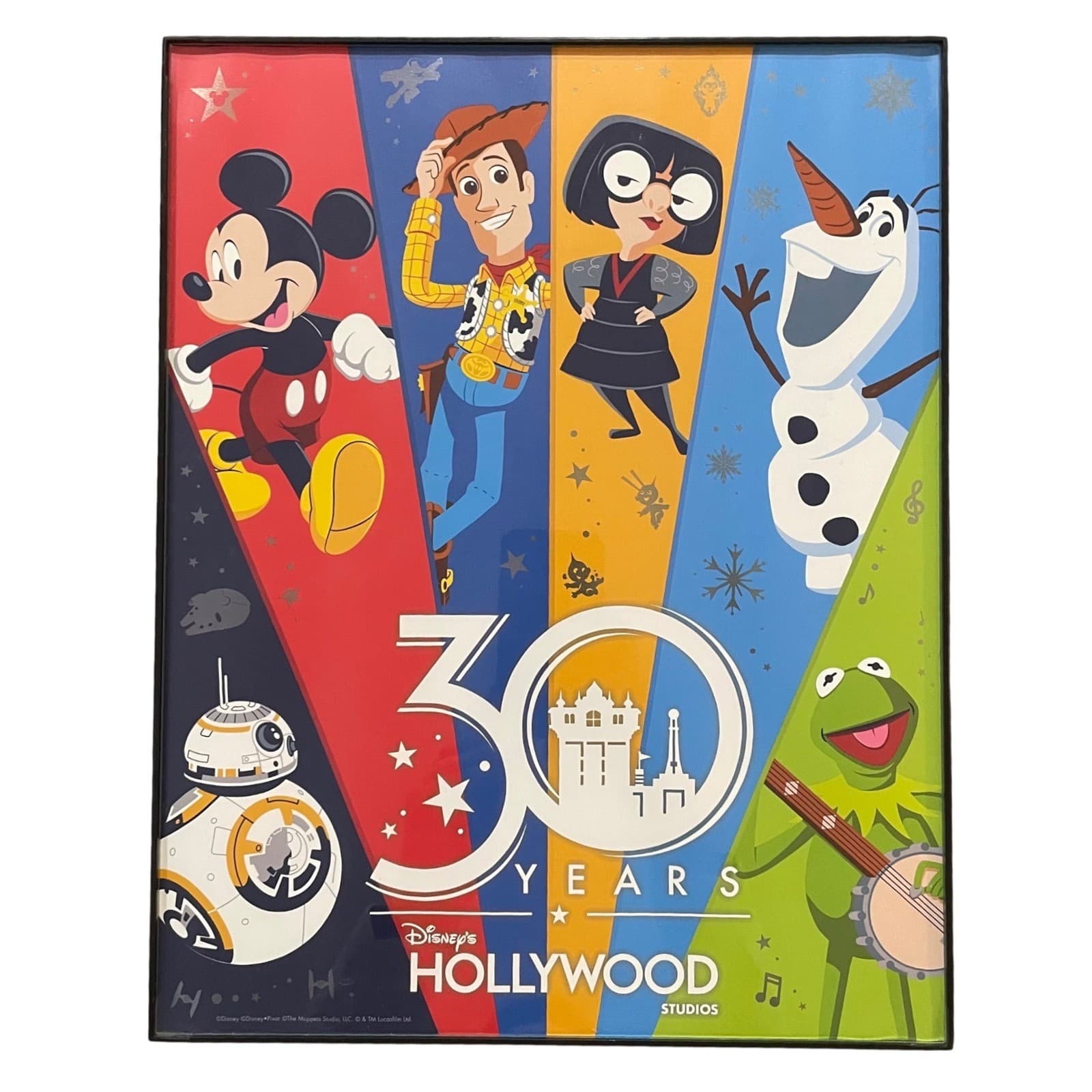Disney Hollywood Studios 30th Anniversary Framed Poster Art Woody Kermit BB8