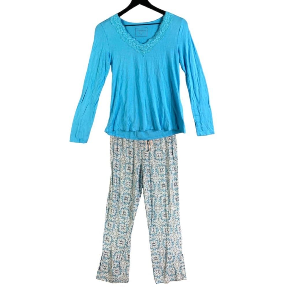 Womens XS Blue Stretch PJ Set Top Pants Sleepwear Intimates Soft