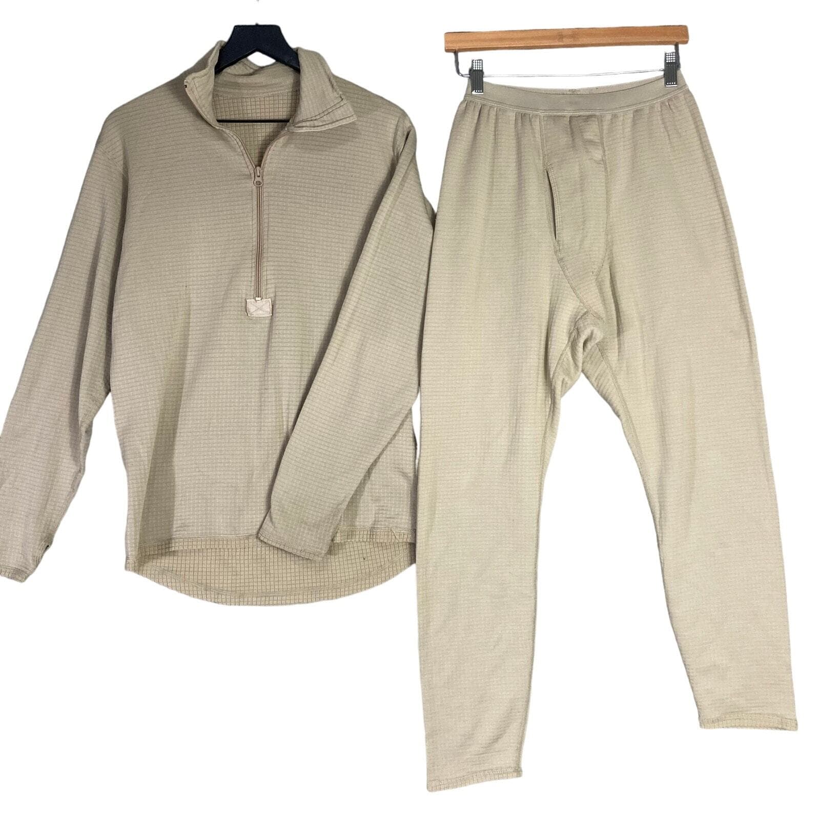 Men's L Brown Thermal Fleece 2-Piece Set for Outdoor Activities Warm