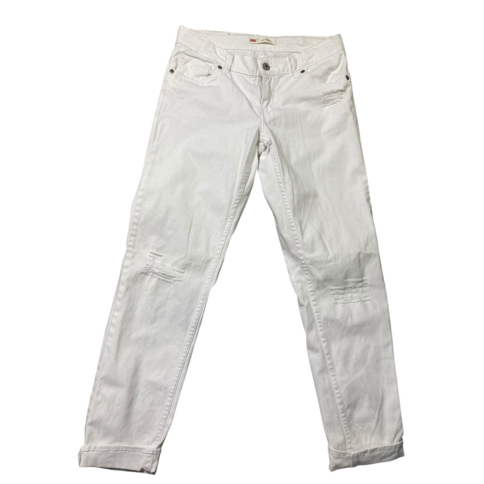 Levi's Womens Boyfriend Jeans 28 White Distressed Denim Mid Rise Tapered Pants