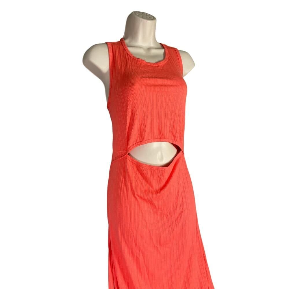 Orange Bodycon Dress 1X Ribbed Cutout Sleeveless Midi Club Party Summer Sexy