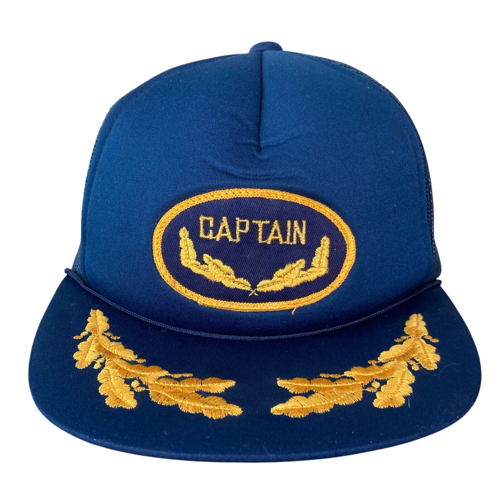 Vintage Blue Captain Snapback Hat Unisex Adjustable Nautical 80s Style