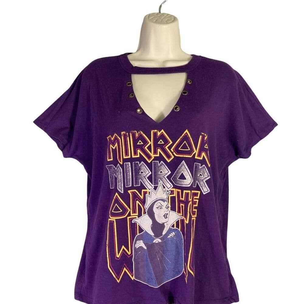 Disney Boutique Women's Evil Queen T-Shirt Purple Lattice Cutout Lace-Up Size L